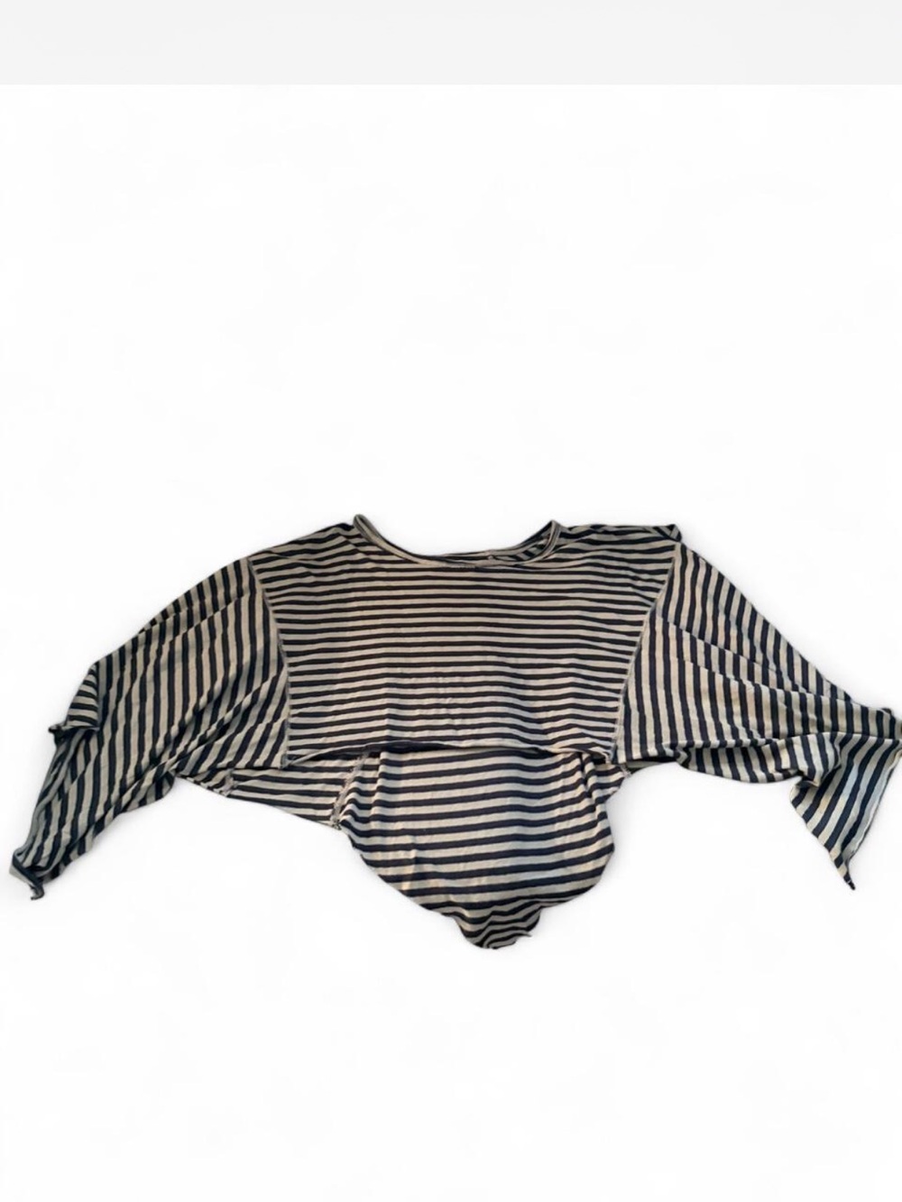We The Free Black and Green Striped Cropped Dolman Sleeve Tee